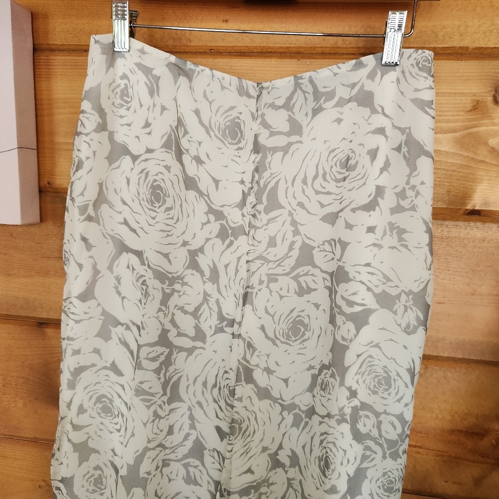 Linda Allard Ellen Tracy 100% Silk Pants Wide Leg Floral Chiffon Sheer Sz 6 X30" - Picture 2 of 9